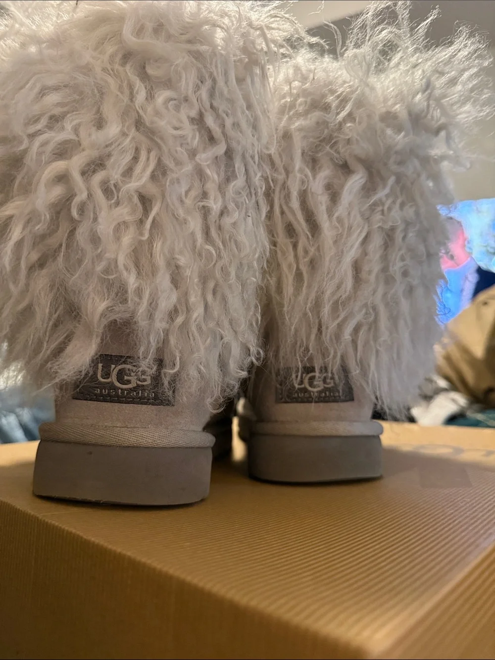 UGG Women's Sheepskin Fur Cuff Ankle Boots in Light Gray